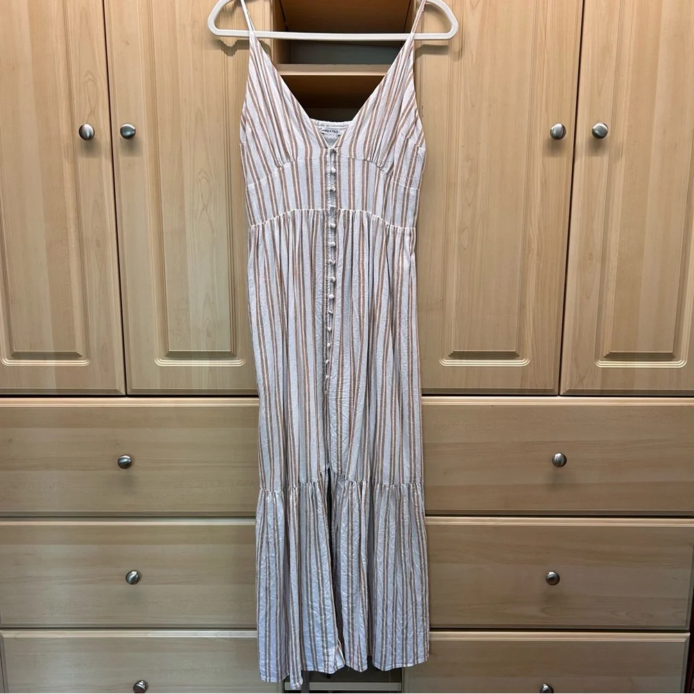 Abercrombie & Fitch Maxi Button Dress Linen Stripe Large